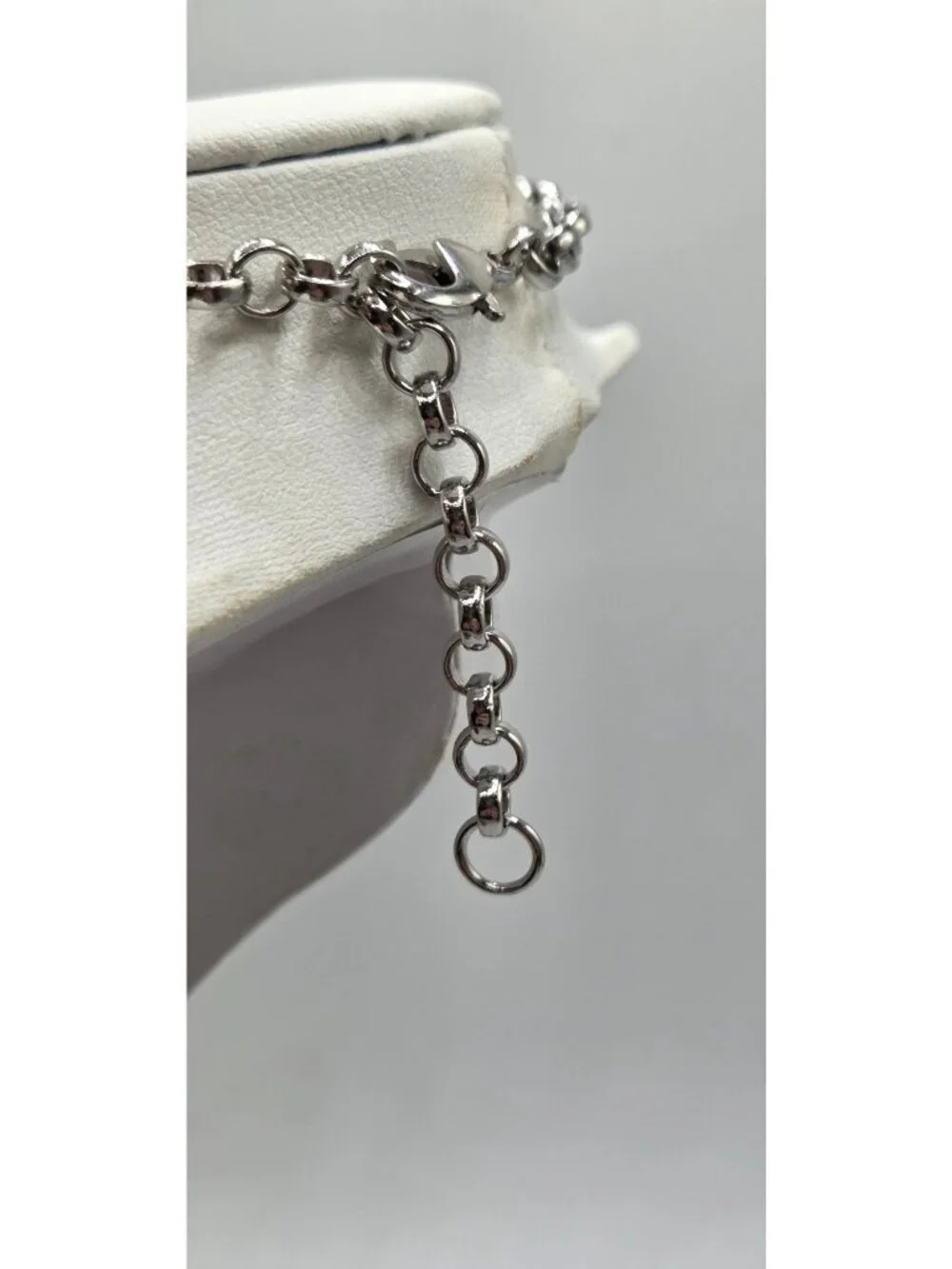 Silver Tone Floral Statement Necklace With Chain Tassels & Crystal Accents